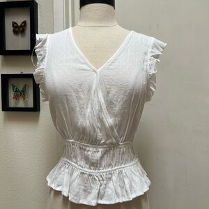 Hippie Rose White Ruffle Sleeve Peplum Blouse